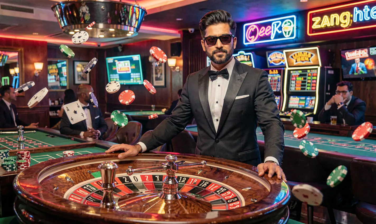 BD288 – Enjoy authentic live casino tables designed for Bangladeshi players Luxury casino scene with a professional dealer at the roulette table and glowing chips, showcasing the high quality live casino experience at BD288 Bangladesh